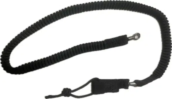 Close-up of the bungy cord from the eFoilSolutions retractable hydrofoil leg leash kit, shown coiled and ready for connection.